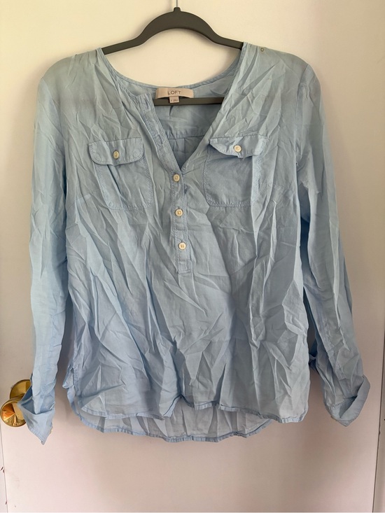 LOFT Tops - LOFT Pale Blue Button-Front Henley Top
